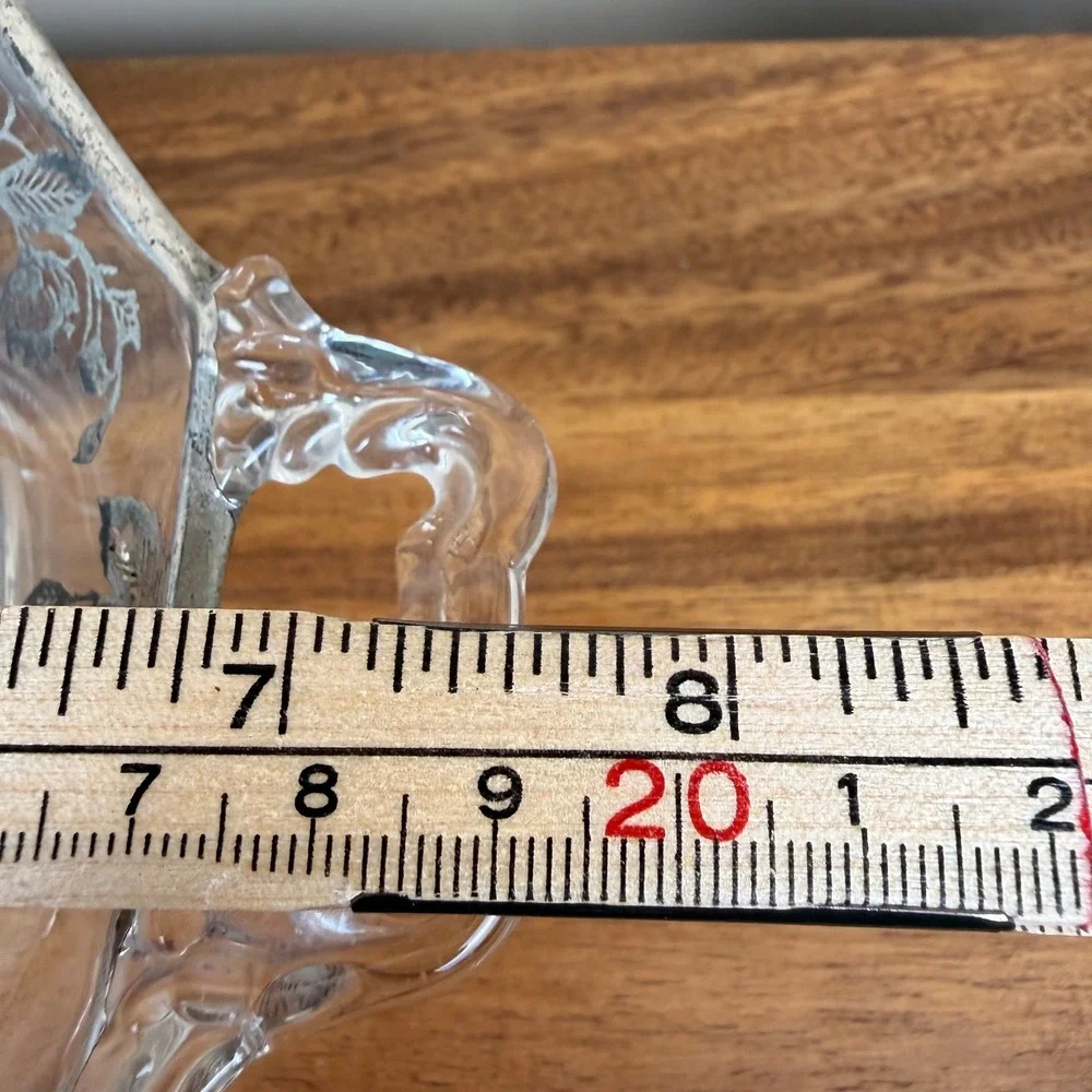 Silver City Glass Sterling Silver Overlay Floral Bowl Octagonal Handled Vintage